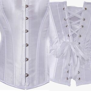 White lace up satin ribbed Overbust corset costume dress up wedding cosplay 4XL